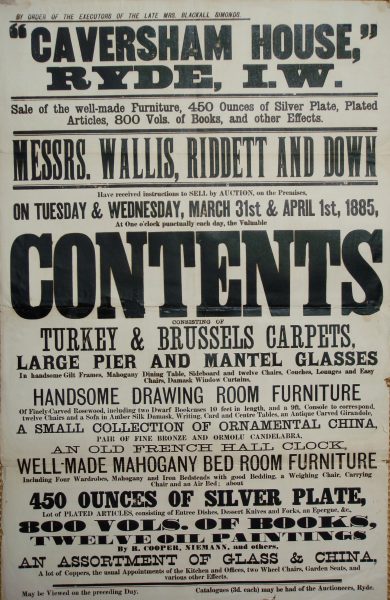 Caversham House auction 1885 Contents