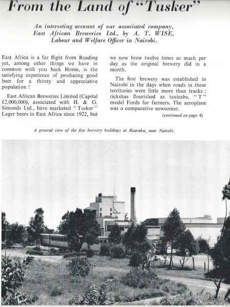 East African Brewery 1958