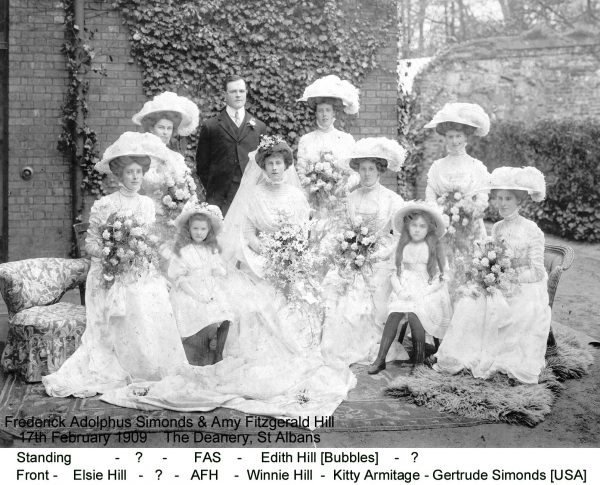 Taken in 1909 at the wedding of Frederick Simonds to Amy Hill.